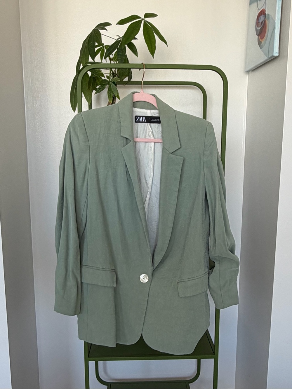 Zara Light Sage Green Single-Button Blazer